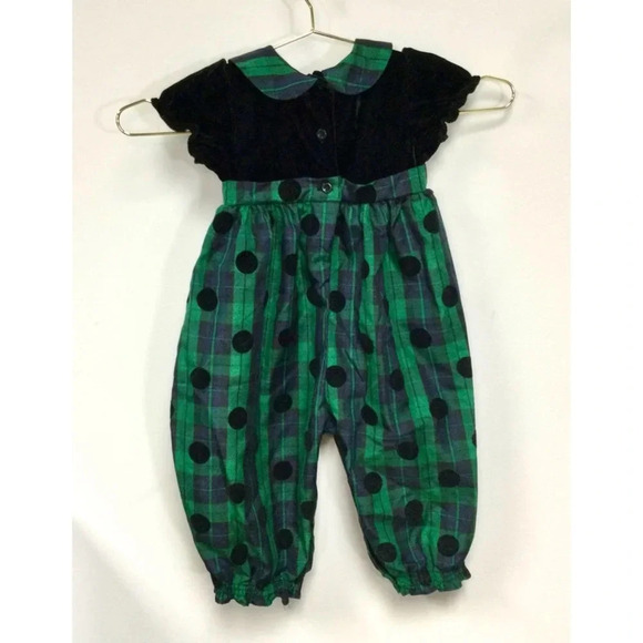 Girl's Blueberi Boulevard Jumpsuit 24M Green Black velvet - Picture 3 of 10